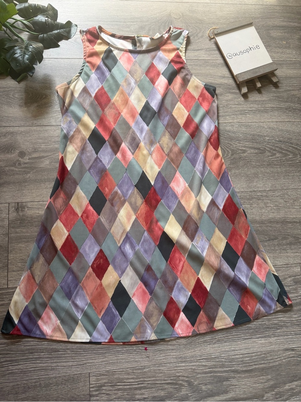 Rare! Vintage 90s Joule Harlequin Diamond Print A-Line Polyester Dress. Size M